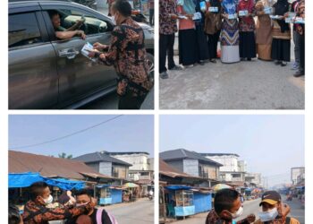Pemdes Rantau Panjang Kiri Bagikan Masker untuk Cegah Dampak Asap Karlahut