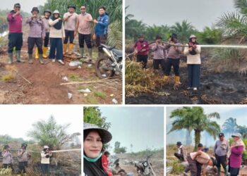 PJ Kepala Desa Wahyuni Indra Terjun Langsung Bantu Pendinginan Karhutla di Rokan Hilir