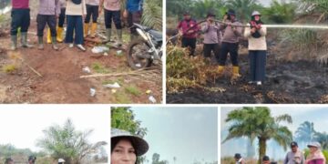 PJ Kepala Desa Wahyuni Indra Terjun Langsung Bantu Pendinginan Karhutla di Rokan Hilir